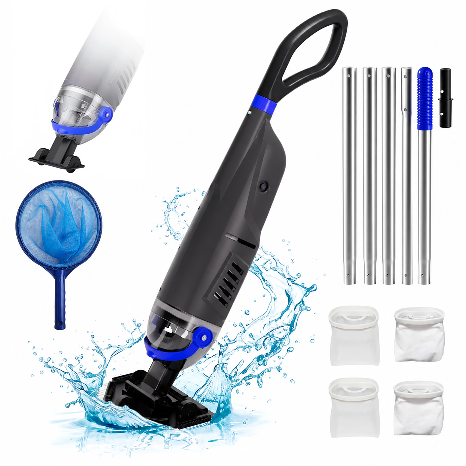 ARVIVO Upgraded Cordless Pool Vacuum&Dual Heads, 60-Min Runtime, Rechargeable Handheld Cleaner for Pools up to 116in, Gray