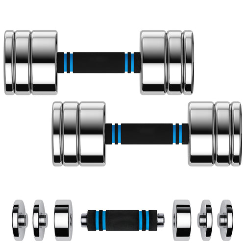 ARVIVO 2pcs/1pc Steel Ultracompact Adjustable Weight Dumbbells with Foam Handle 5lbs/10lb/15lb/20lb/30lb/50lb Silver Home Gym Workout