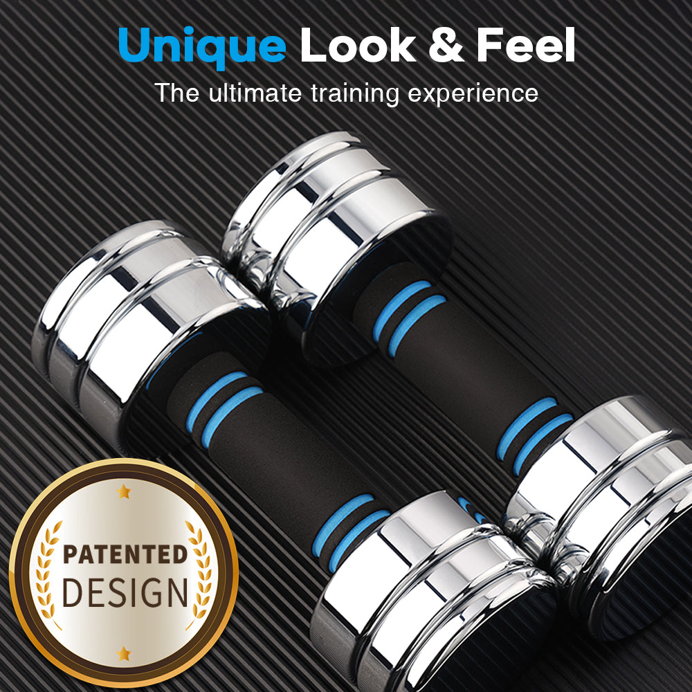 ARVIVO 2pcs/1pc Steel Ultracompact Adjustable Weight Dumbbells with Foam Handle 5lbs/10lb/15lb/20lb/30lb/50lb Silver Home Gym Workout