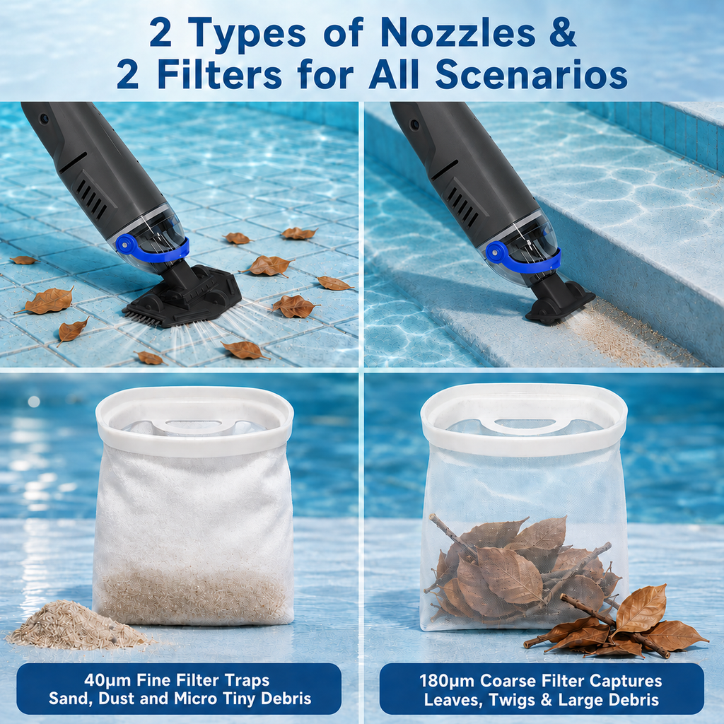 ARVIVO Upgraded Cordless Pool Vacuum&Dual Heads, 60-Min Runtime, Rechargeable Handheld Cleaner for Pools up to 116in, Gray