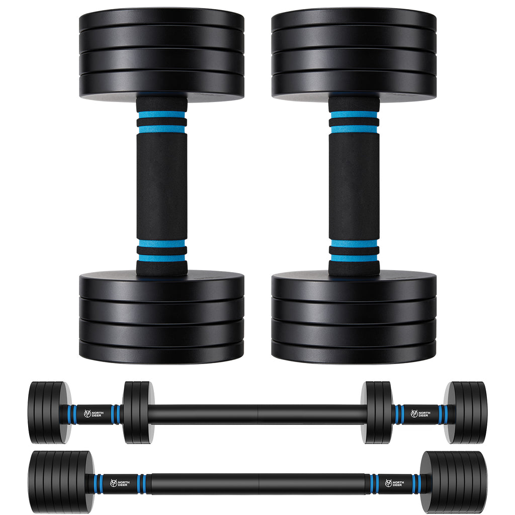 ARVIVO 2pcs V2.0 Upgraded Adjustable Steel Dumbbells 2-in-1 Dumbbell Barbell Set for Home GYM Workout 15lbs/20lbs/30lbs Silver/Black