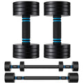ARVIVO 2pcs V2.0 Upgraded Adjustable Steel Dumbbells 2-in-1 Dumbbell Barbell Set for Home GYM Workout 15lbs/20lbs/30lbs Silver/Black
