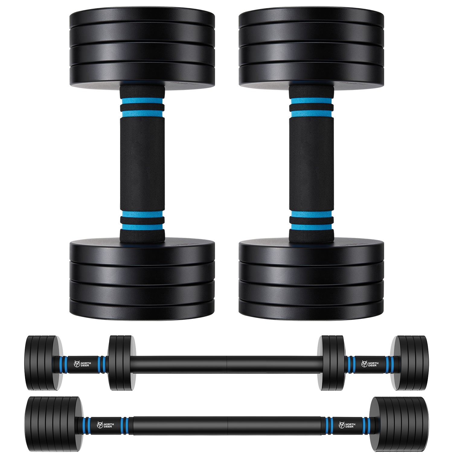 ARVIVO 2pcs V2.0 Upgraded Adjustable Steel Dumbbells 2-in-1 Dumbbell Barbell Set for Home GYM Workout 15lbs/20lbs/30lbs Silver/Black