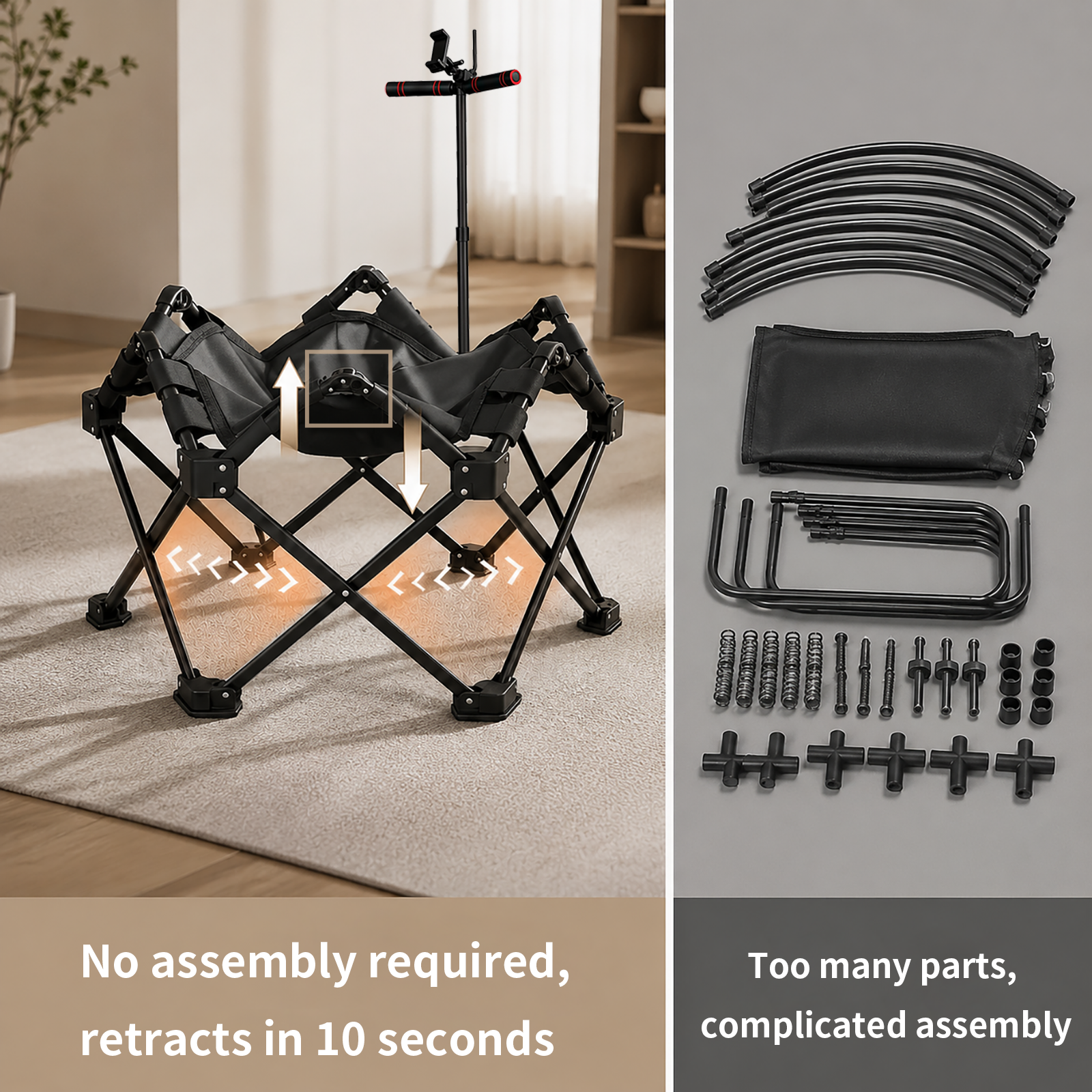 ARVIVO 42" Foldable Mini Trampoline , Silent Indoor Fitness Rebounder with Detachable Phone Holder,All-Steel Frame & 3-Level Adjustable Handle, for Kids & Adults Workout, 330 lbs Weight Capacity