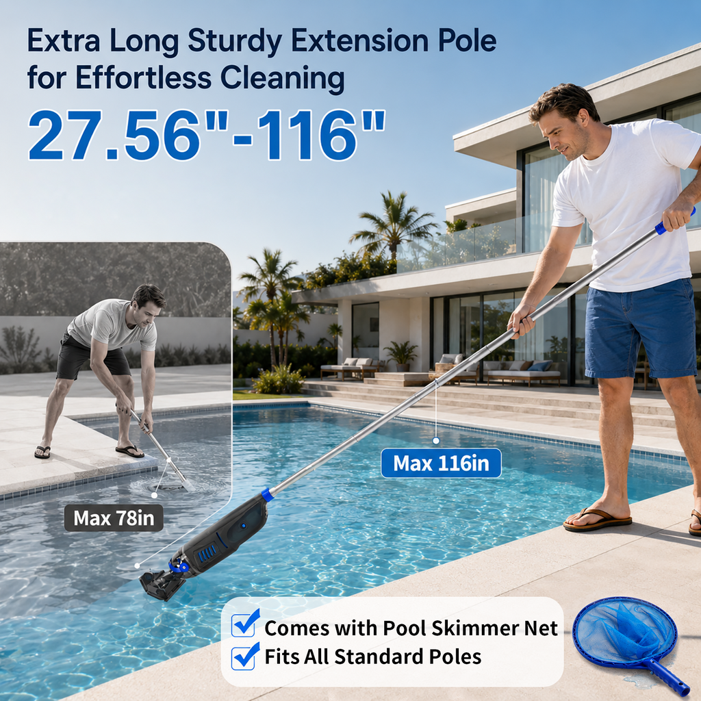 ARVIVO Upgraded Cordless Pool Vacuum&Dual Heads, 60-Min Runtime, Rechargeable Handheld Cleaner for Pools up to 116in, Gray
