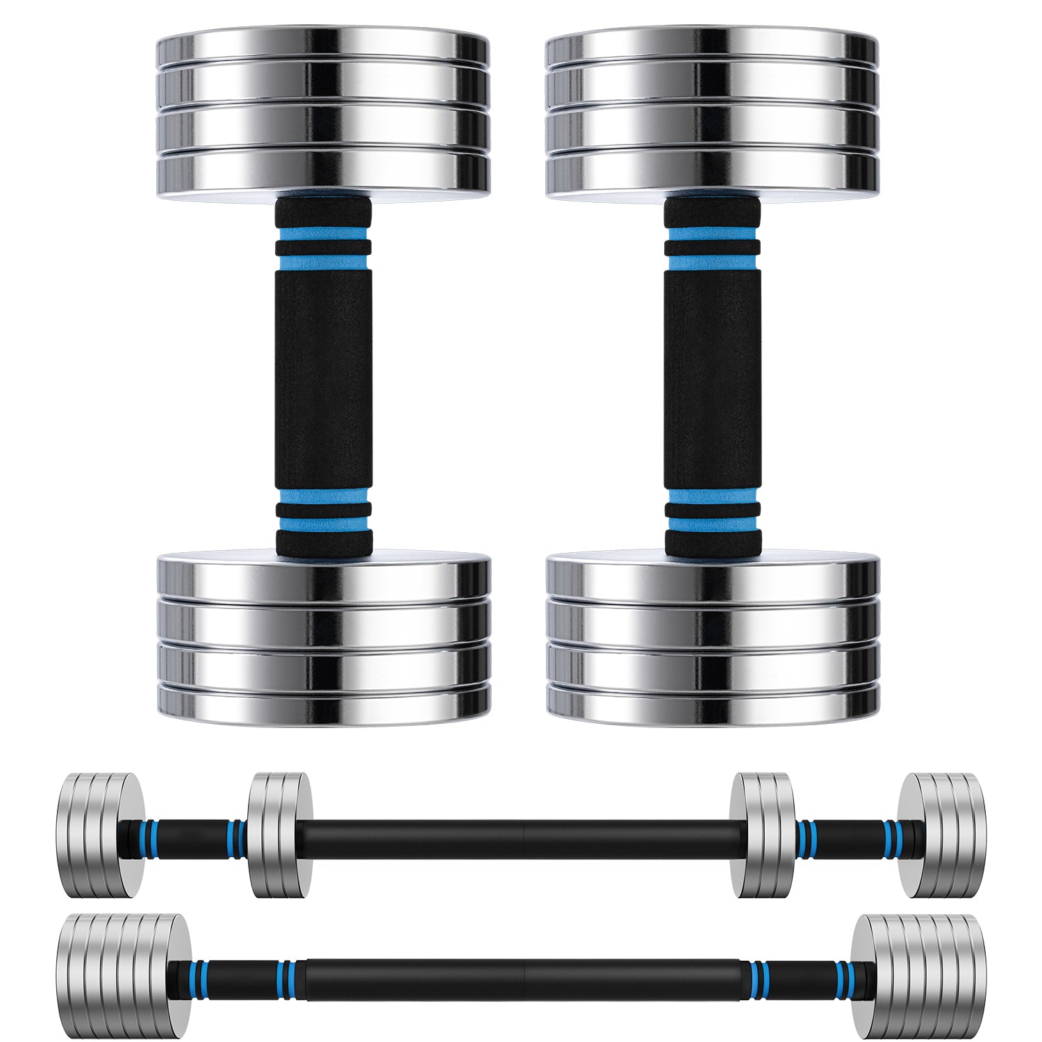 ARVIVO 2pcs V2.0 Upgraded Adjustable Steel Dumbbells 2-in-1 Dumbbell Barbell Set for Home GYM Workout 15lbs/20lbs/30lbs Silver/Black