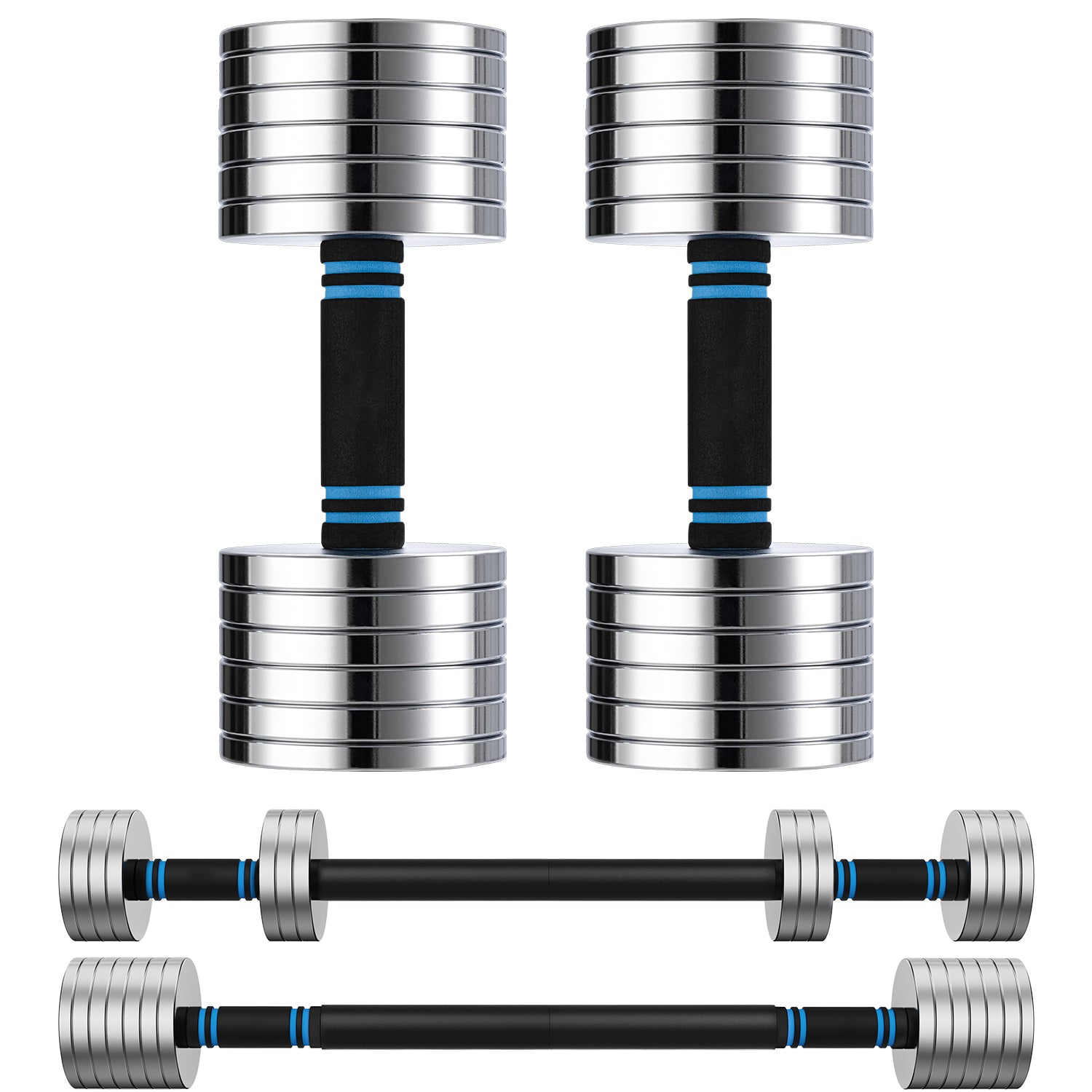 ARVIVO 2pcs V2.0 Upgraded Adjustable Steel Dumbbells 2-in-1 Dumbbell Barbell Set for Home GYM Workout 15lbs/20lbs/30lbs Silver/Black